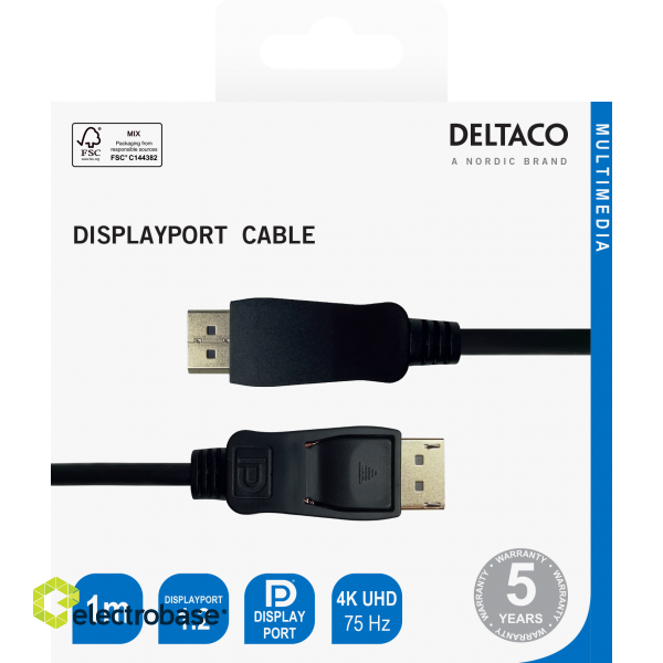 DisplayPort cable DELTACO DisplayPort, 4K UHD, 21.6 Gb/s, 1m, black / DP-1010-K / 00110001 image 3