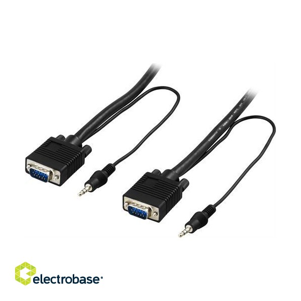 DELTACO monitor cable RGB HD15ha-ha, without pin 9, with 3.5mm audio, 3m, black / RGB-7C фото 1