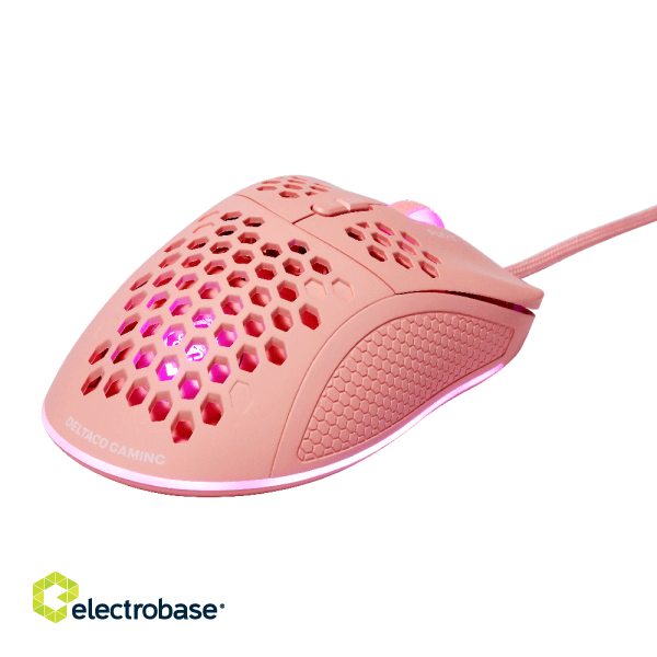 Ultralight Gaming Mouse DELTACO GAMING PM75 6400 DPI, RGB, Rubber coated side grips, pink / GAM-108-P image 2