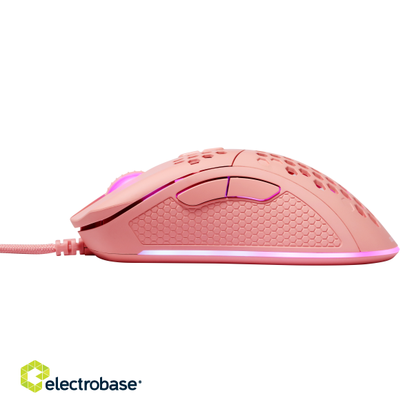 Ultralight Gaming Mouse DELTACO GAMING PM75 6400 DPI, RGB, Rubber coated side grips, pink / GAM-108-P image 3