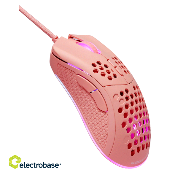 Ultralight Gaming Mouse DELTACO GAMING PM75 6400 DPI, RGB, Rubber coated side grips, pink / GAM-108-P image 5