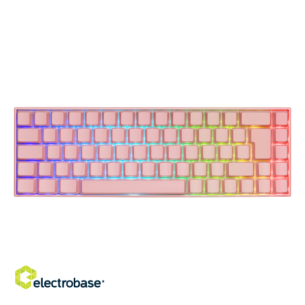 Wireless 65% keyboard DELTACO GAMING DK440R, front lasered keys, RGB, Kailh Red, N-key rollover, UK Layout, pink/RGB / GAM-100-P-UK image 1