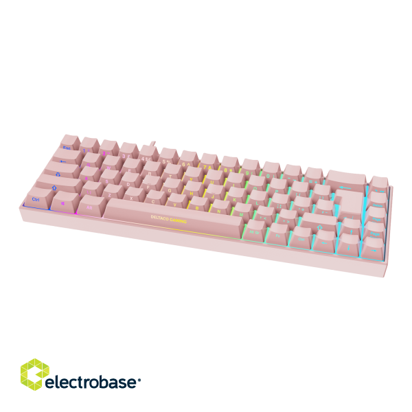 Wireless 65% keyboard DELTACO GAMING DK440R, front lasered keys, RGB, Kailh Red, N-key rollover, UK Layout, pink/RGB / GAM-100-P-UK image 2
