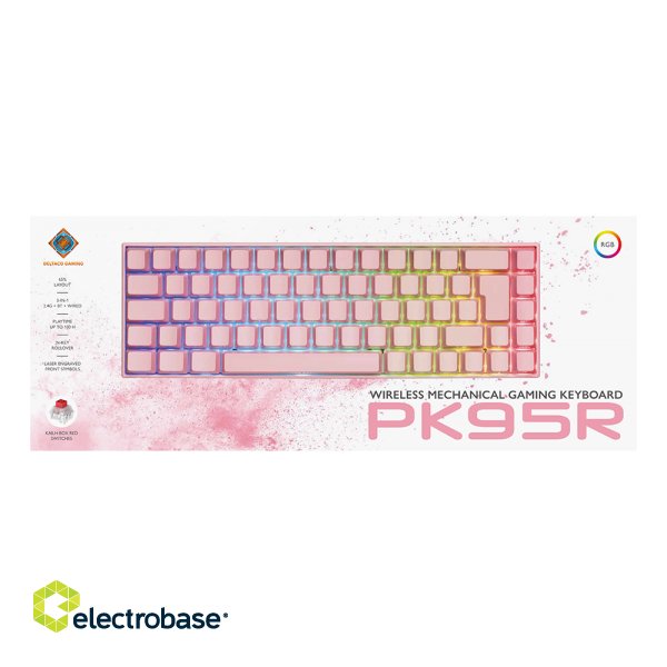 Wireless 65% keyboard DELTACO GAMING DK440R, front lasered keys, RGB, Kailh Red, N-key rollover, UK Layout, pink/RGB / GAM-100-P-UK image 5