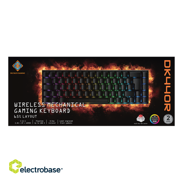 Wireless 65% keyboard DELTACO GAMING DK440R front lasered keys, RGB, Kailh Red, N-key rollover, UK Layout, pink/RGB / GAM-100-UK image 7