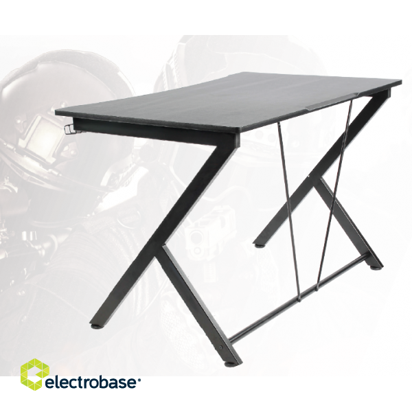 Gaming table DELTACO GAMING metal legs, PVC treated surface, built-in hanger for headset, black / GAM-055