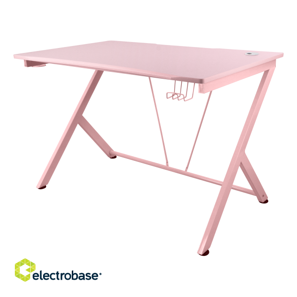 Gaming table DELTACO GAMING PINK LINE PT85, metal legs, PVC treated surface, built-in headset hanger, pink / GAM-055-P image 1