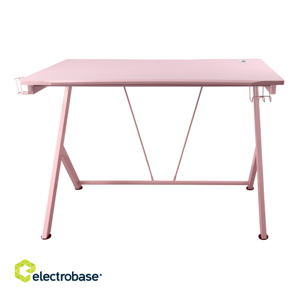 Gaming table DELTACO GAMING PINK LINE PT85, metal legs, PVC treated surface, built-in headset hanger, pink / GAM-055-P image 2