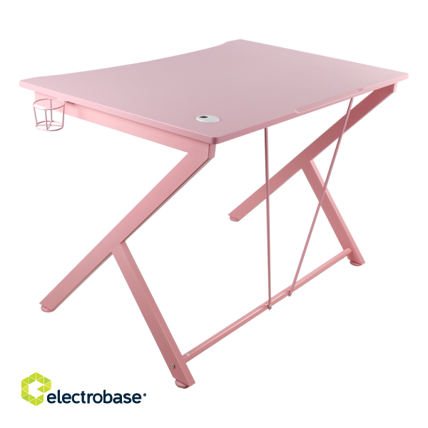 Gaming table DELTACO GAMING PINK LINE PT85, metal legs, PVC treated surface, built-in headset hanger, pink / GAM-055-P image 4