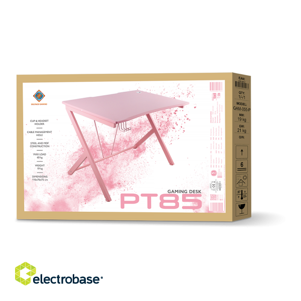 Gaming table DELTACO GAMING PINK LINE PT85, metal legs, PVC treated surface, built-in headset hanger, pink / GAM-055-P image 7