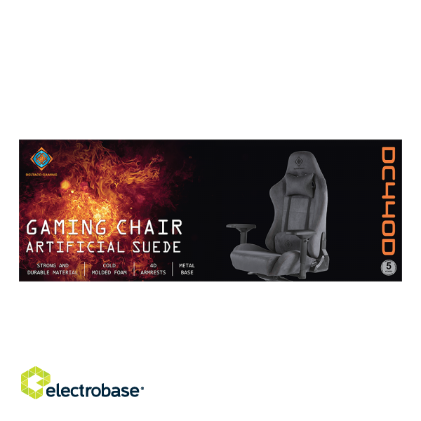 Gaming chair DELTACO GAMING DC430 in soft Alcantara fabric, 4D armrests, ergonomic, 5-point wheelbase, dark gray / GAM-121-DG image 9