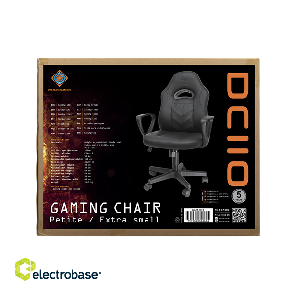 Gaming chair DELTACO GAMING Junior, PU leather, black / GAM-094 image 8
