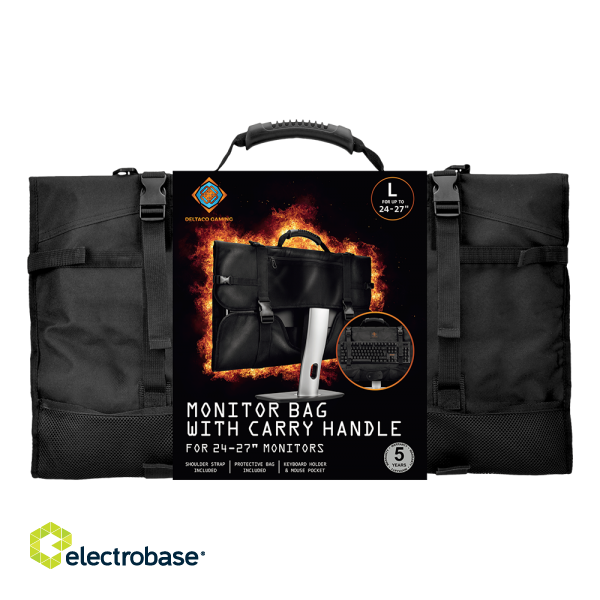 Monitor carrying bag DELTACO GAMING with pockets for accessories size L, for 24"-27" monitors, black / GAM-122 image 7