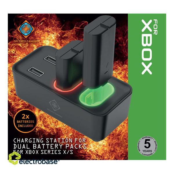 XBOX Series S/X charging station DELTACO GAMING for dual rechargeable battery packs, 2 included battery packs, LED indicator, black / GAM-123 image 5