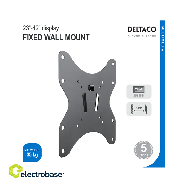 DELTACO Fixed wall bracket, 23-42 "up to 35 kg, compact, VESA, black ARM-1050 image 4