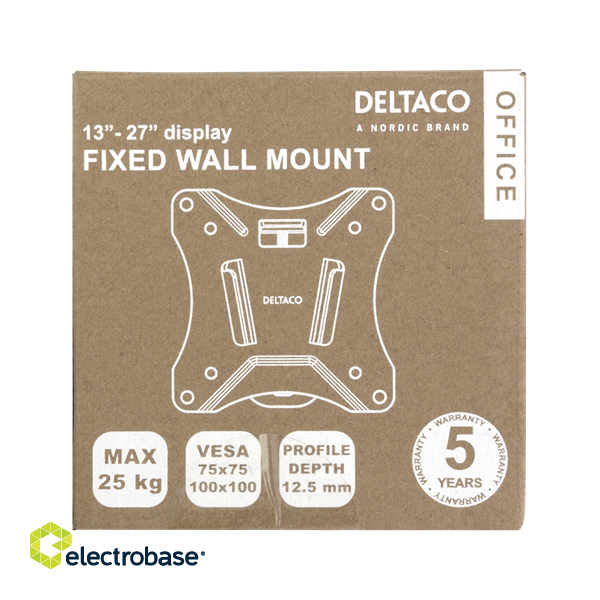 DELTACO Office, fixed wall, 13"-27", 25kg, 75x75-100x100 black / ARM-0100 image 3