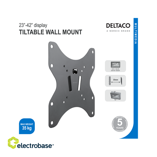 DELTACO Tiltable wall bracket, 23-42 "up to 35 kg, VESA, black ARM-1055 image 2