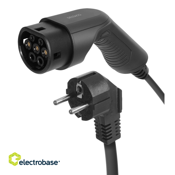 Charging cable DELTACO e-Charge Schuko for type 2, 1 phase, 1.8KW, 4m + 1.5m, black / EV-1227 image 1