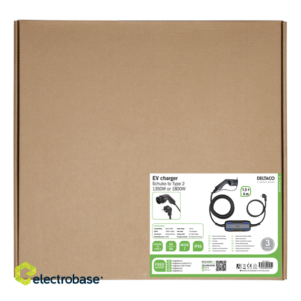 Charging cable DELTACO e-Charge Schuko for type 2, 1 phase, 1.8KW, 4m + 1.5m, black / EV-1227 image 8