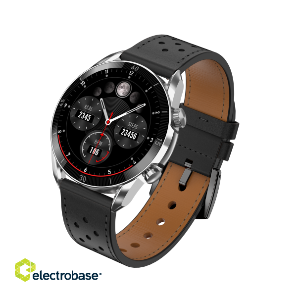 Garett V10 Smartwatch, Silver-black leather image 1