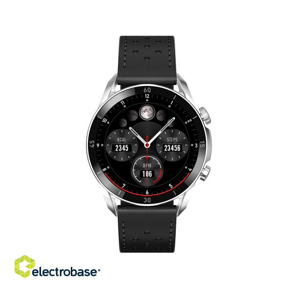 Garett V10 Smartwatch, Silver-black leather image 2