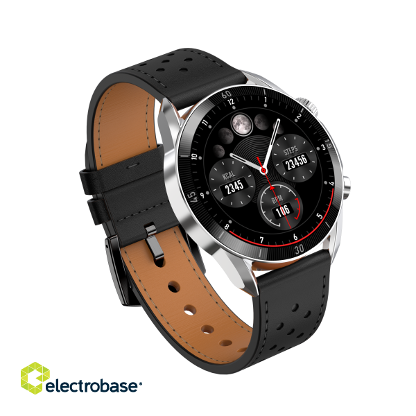 Garett V10 Smartwatch, Silver-black leather image 3
