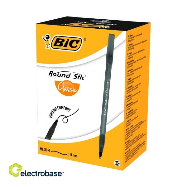 BIC Ballpoint pens ROUND STIC 1.0 mm, black, Box 60 pcs.256385