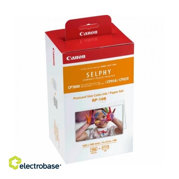 Canon 8568B001 RP-108 Colour Ink Cartridge + 100x148mm Paper Set 108 Sheets