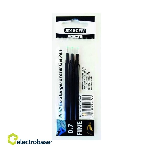 STANGER Refill Eraser Gel Pen 0.7 mm, black, Set 3 pcs. 18000300080 image 1