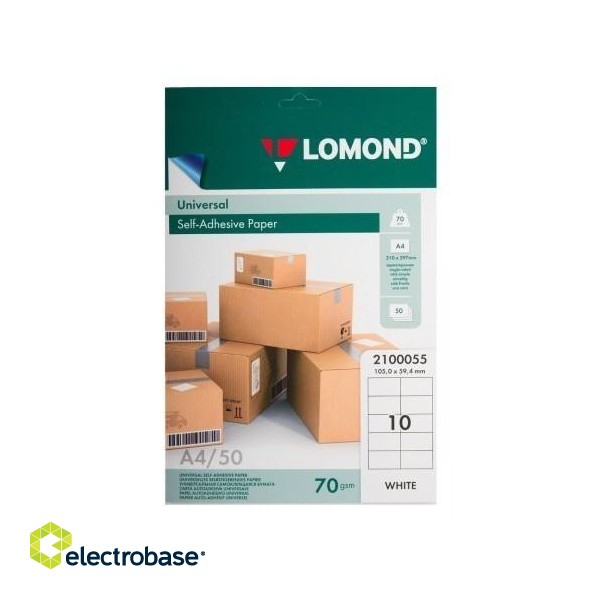 Lomond Self-Adhesive Paper Universal Labels, 10/105x59,4, A4, 50 sheets, White