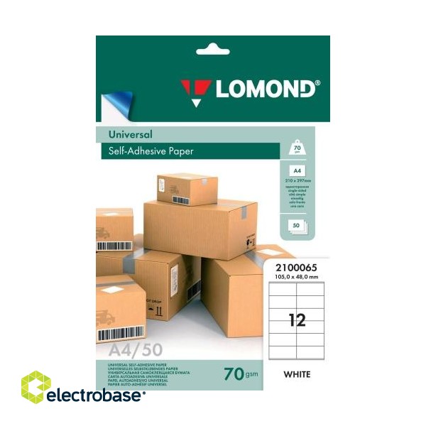 Lomond Self-Adhesive Paper Universal Labels, 12/105x48, A4, 50 sheets, White