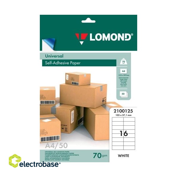 Lomond Self-Adhesive Paper Universal Labels, 16/105x37, A4, 50 sheets, White
