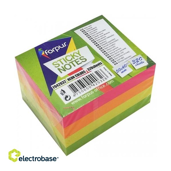 Sticky notes Forpus, Neon, 50x40mm, assorted, cube (1x320)