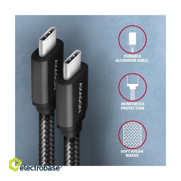 AXAGON BUCM3-CM20AB cable USB-C < > USB-C 3.2 Gen 1/PD 60W/3A/ALU/Black braided/2m image 3