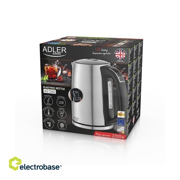 Adler AD 1340 electric kettle 1.7 L 2200 W Black, Silver image 8