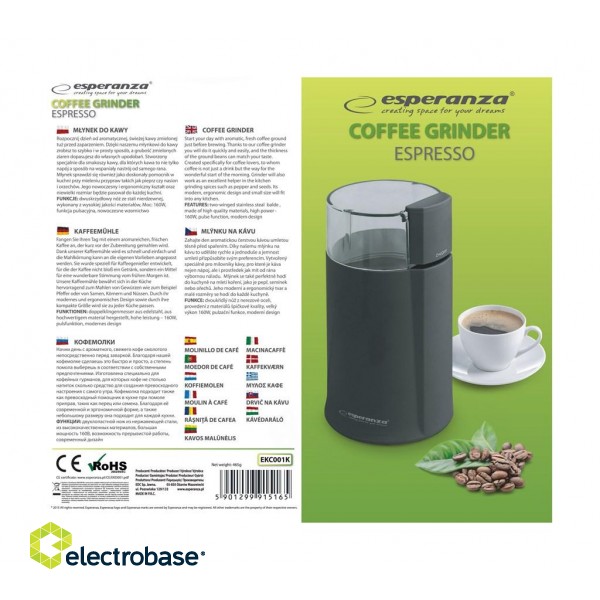 Esperanza EKC001K Coffee grinder Black 160 W paveikslėlis 2