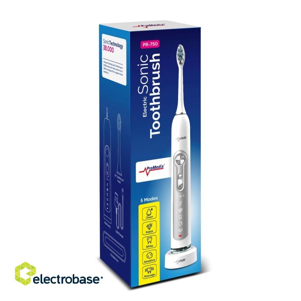 Toothbrush Promedix PR-750 W IPX7 black, travel case, 5 modes, timer, 3 power levels, 3 heads фото 4