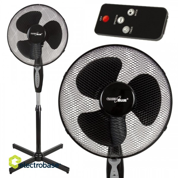 GreenBlue floor fan, 40W, 3 levels of airflow, 1.25m high 1.5m cable, with remote control and timer up to 7.5h, GB580 фото 2