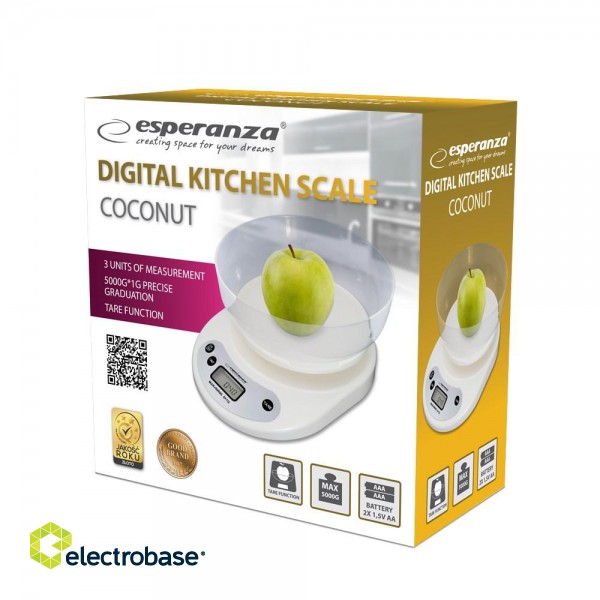 Esperanza EKS007 Kitchen scale with a bowl. White Electronic kitchen scale image 3