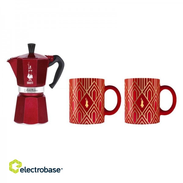 Coffee maker BIALETTI DECO GLAMOUR Moka Express 6tz + 2 mugs Red image 1