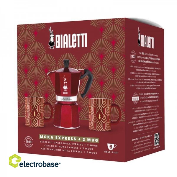 Coffee maker BIALETTI DECO GLAMOUR Moka Express 6tz + 2 mugs Red image 2