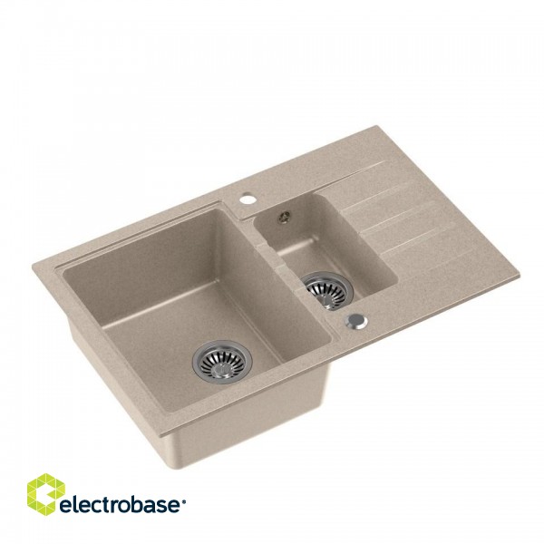 QUADRON PETER 156 Steingran beige granite sink with manual siphon and screw cap image 1