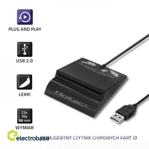 Qoltec 50636 Intelligent Smart ID chip card reader SCR-0636 | USB type C paveikslėlis 5
