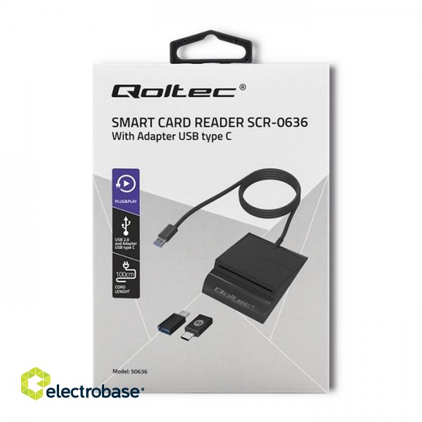 Qoltec 50636 Intelligent Smart ID chip card reader SCR-0636 | USB type C paveikslėlis 8