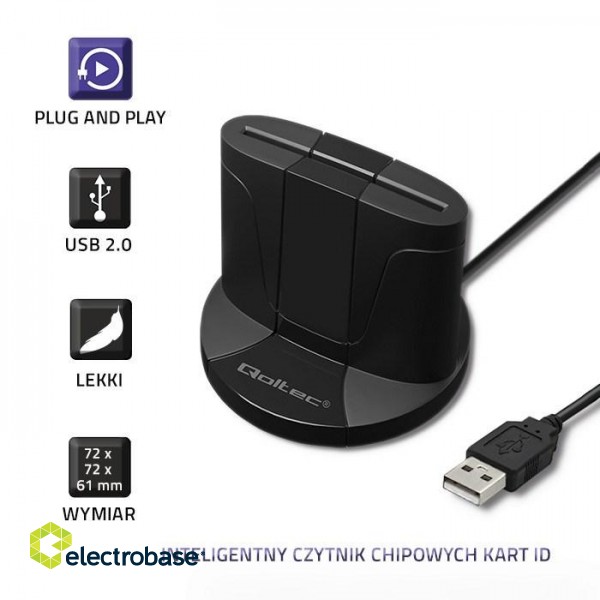 Qoltec 50632 Intelligent Smart ID chip card reader SCR-0632 | USB type C image 4
