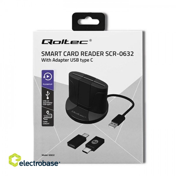 Qoltec 50632 Intelligent Smart ID chip card reader SCR-0632 | USB type C image 8