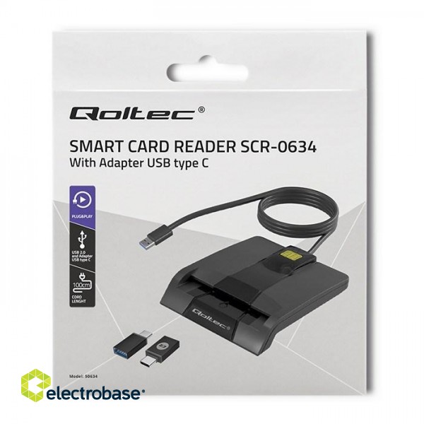 Qoltec 50634 Intelligent Smart ID chip card reader SCR-0634 | USB Type C image 8
