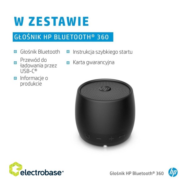 HP Black Bluetooth Speaker 360 Mono portable speaker image 6
