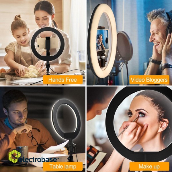 Maclean MCE610 10" 12W LED Ring Light with Tripod Stand and Bluetooth Shutter 3 Colours 10 brightness levels 10% -100% Adjustable brightness 160 LED Smartphone Holder lighting light paveikslėlis 4