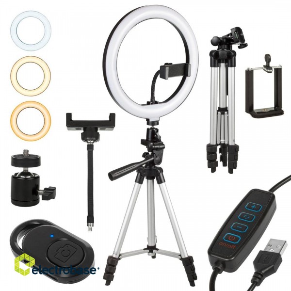Maclean MCE610 10" 12W LED Ring Light with Tripod Stand and Bluetooth Shutter 3 Colours 10 brightness levels 10% -100% Adjustable brightness 160 LED Smartphone Holder lighting light фото 9